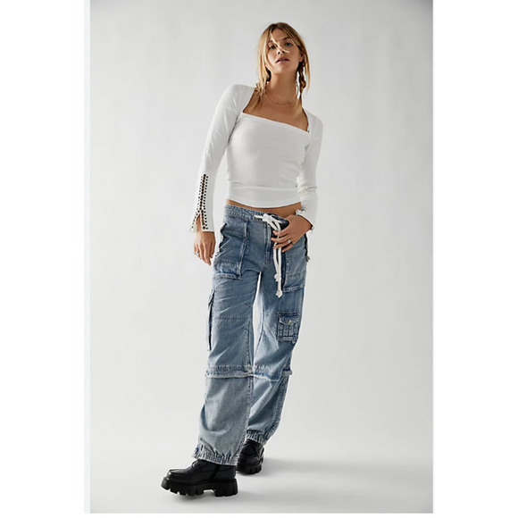Free People We The Free South Bay Utility Cargo Jeans XL NEW - Picture 1 of 4